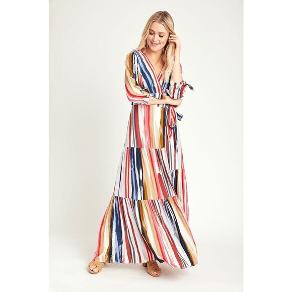 Skies Are Blue Dresses & Skirts - NWT‎ Skies Are Blue Women's Small Paintbrush Striped Tiered Wrap Maxi Dress